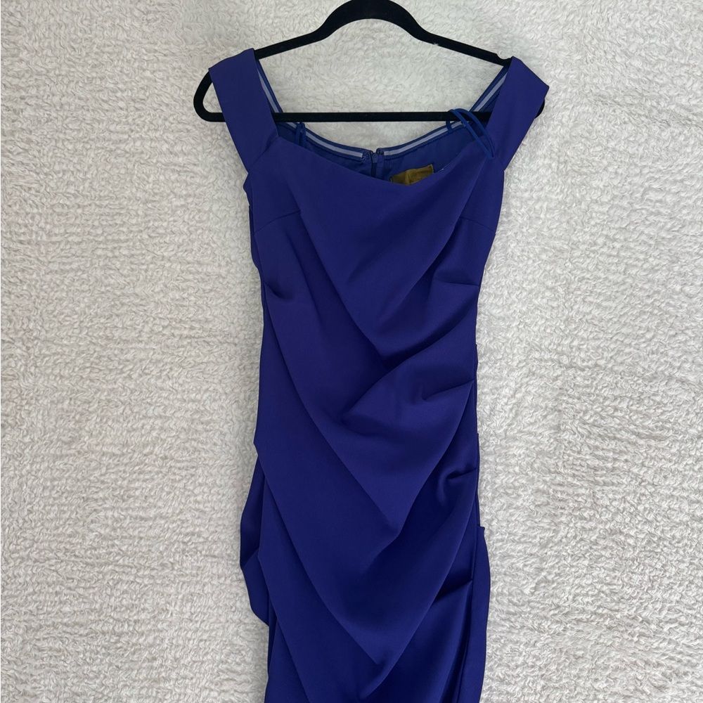 Size 6 Nicole Miller Strapless Blue Dress Ruched Sheathed Bodycon Formfitting
